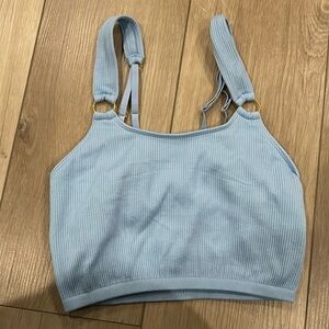 NWT Aerie Bra Light Blue Ribbed Strappy Bralette Stretchy Gold Accents